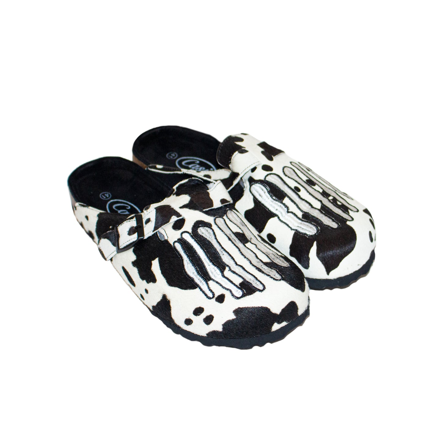 COW SKELLY BLACK CLOGS