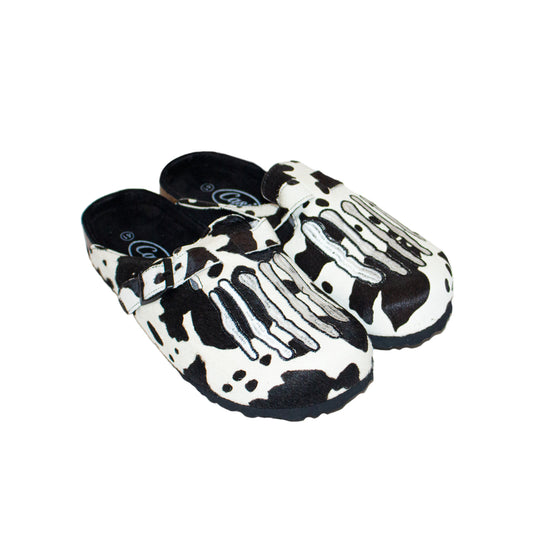 COW SKELLY BLACK CLOGS